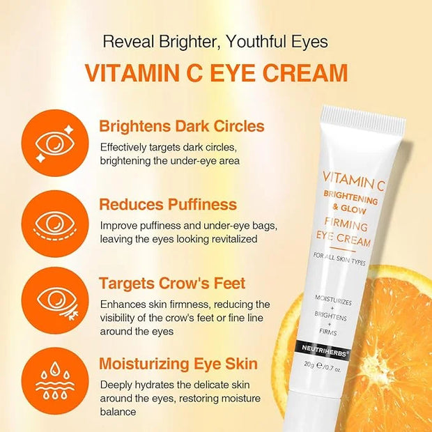 Neutriherbs Eye Cream Vitamin C Eye Gel for Dark Circles, Eye Bags, Puffiness, Eye Massage Under Eye with Hyaluronic Acid,...