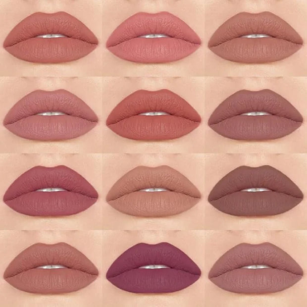 12 Pcs Natural Nude Brown Beige Colors Lip Beige