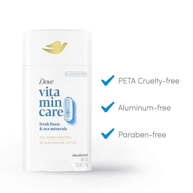 Dove VitaminCare+ Deodorant Stick Fresh Linen & Sea Mineral Aluminum Free 2.6 oz - Product Image