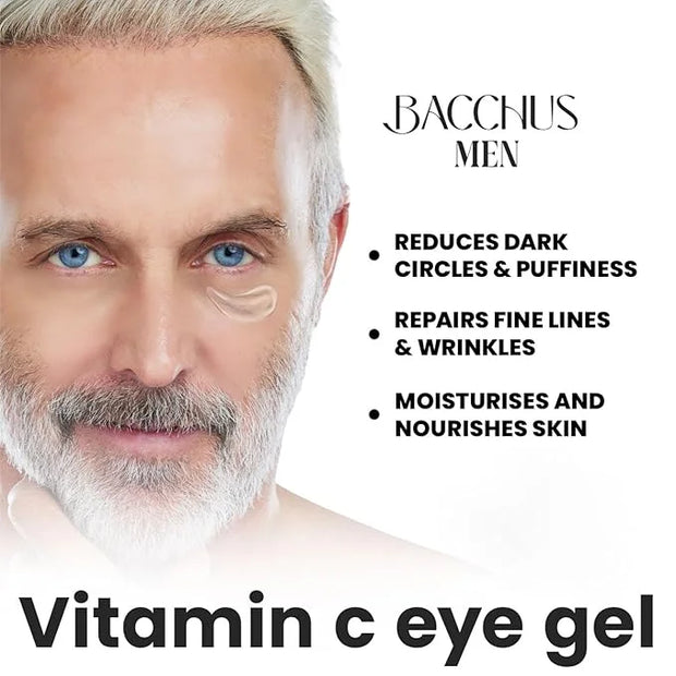 Bacchus Men Vitamin C Eye Gel, Reduce Dark Circles, Spots and Eye Puffiness - Anti Aging Treatment Nourishes, Revitalizes,...