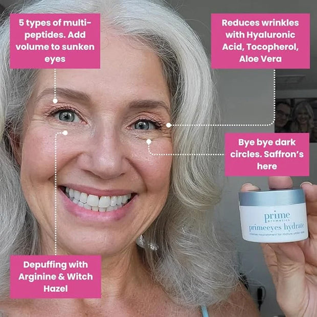 PrimeEyes Hydrate Under Eye Cream for Mature Women – Hydrating Eye Cream for Dark Circles and Wrinkle Repair – Soft, Glowi...