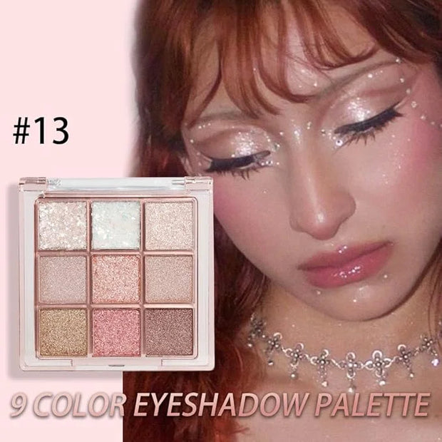 9 Colors Glitter Eyeshadow Palette Naturing-Looking Women Girls Eye Shadow,Pink White Gold Glitter Shimmer Sparkly Eye Sha...