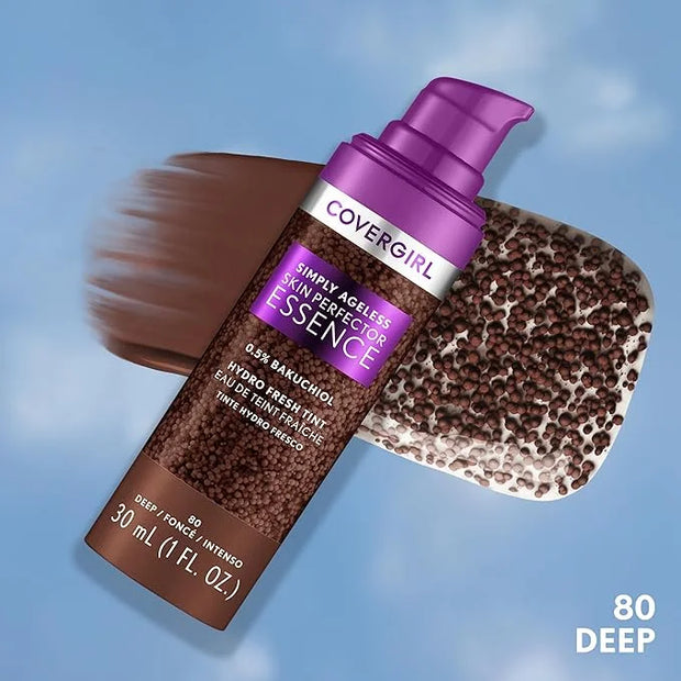 Covergirl Simply Ageless Skin Perfector Essence Foundation, 80 Deep, Tinted Skin Perfector, Skincare Makeup Hybrid, Sheer ...