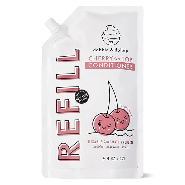 Dabble & Dollop Cherry Conditioner Refill - Detangler for Kids, All Natural Fragrances, Dermatologist Tested, Tear-Free, N...