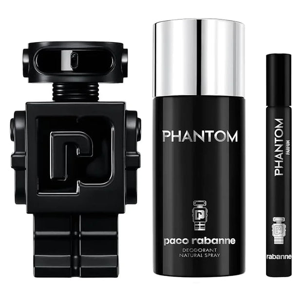 Paco Rabanne Phantom 3-Piece Set for Men, (3.4 Oz Parfum + 5.1 Oz Deodorant Spray + 0.33 Oz Parfum Travel Spray) - Product...