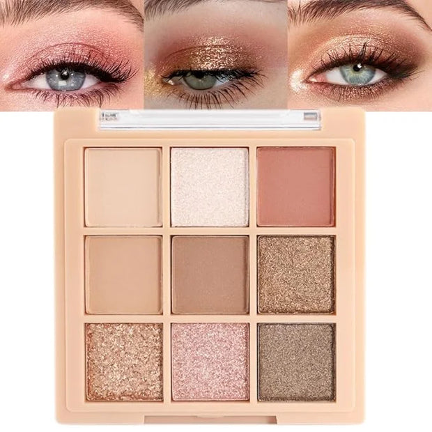 9Colors Nude Champagne Gold Rose Brown Colorful Glitter Eyeshadow Palette Makeup,Korean Natural Neutral Rainbow Eyeshadow ...
