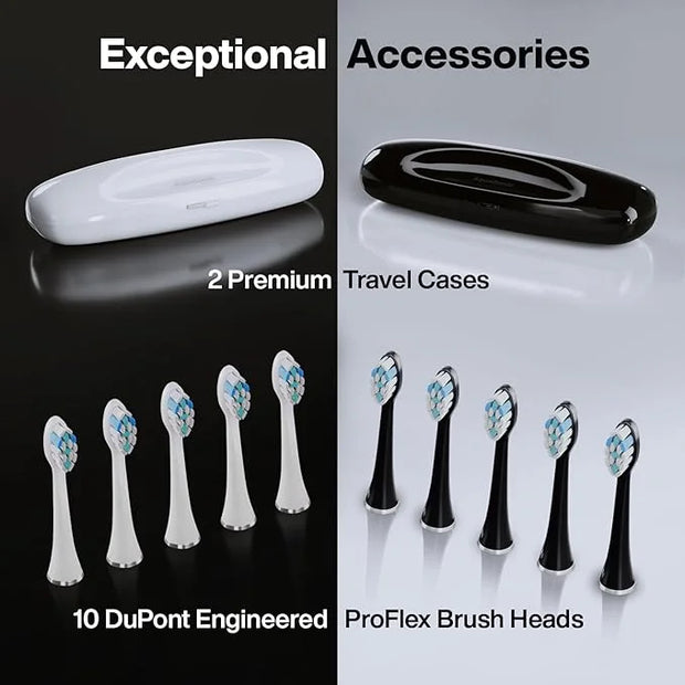 Aquasonic Duo Series PRO – Ultra-Whitening Electric Toothbrush Set – 5 Modes & Smart Timers – Premium Travel Cases & 10 Pr...