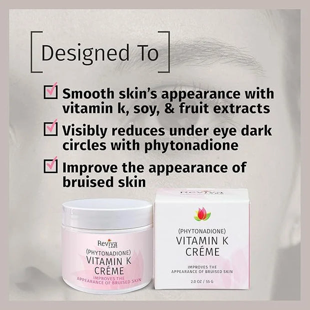 Reviva Labs Vitamin K Crème for Bruising, Under-Eye Dark Circles, and Wrinkles with Soybean Oil and Natural Fruit Extracts...