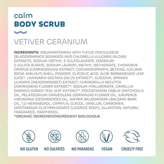 Seaweed Bath Co. Calm Body Scrub, Vetiver Geranium Scent, 6 Ounce, Sustainably Harvested Seaweed, Sea Kelp, Glycolic Acid ...