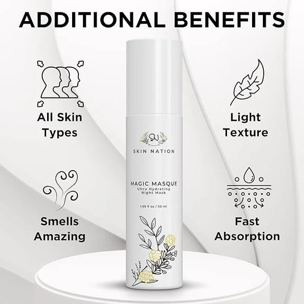 Skin Nation Magic Masque, Hydrating Night Mask with Hyaluronic Acid & Botanicals, Plant-Based Overnight Mask for Dry Skin,...