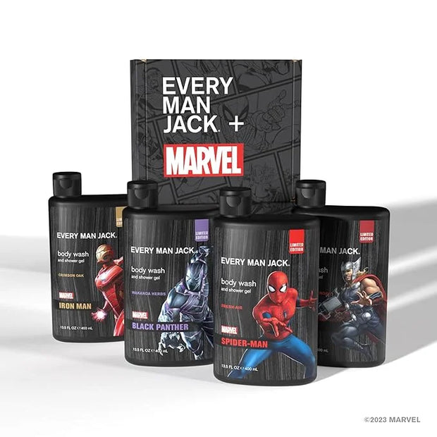 Every Man Jack Marvel Collectors Box Body Wash Gift Set - Includes Four Body Washes with Clean Ingredients - Marvel-Inspir...