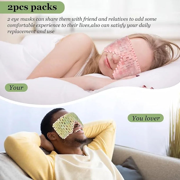 Natural Jade Eye Mask and Rose Quartz Eye Mask Set - Soothing & Relaxing Alleviate Puffiness and Migraines with Cooling an...