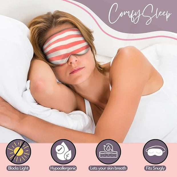 CELESTIAL SILK Mulberry Silk Sleep Eye Mask with Adjustable Elastic Strap (Normal - Adjustable, Pink/White Stripe) - Produ...