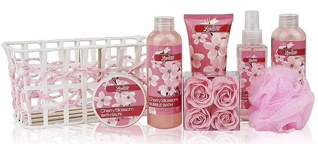 Spa Bath and Body - Spa Gift Baskets for Women & Girls, Cherry Fragrance, Spa Birthday Gift Includes Loofah Sponge, Bath S...
