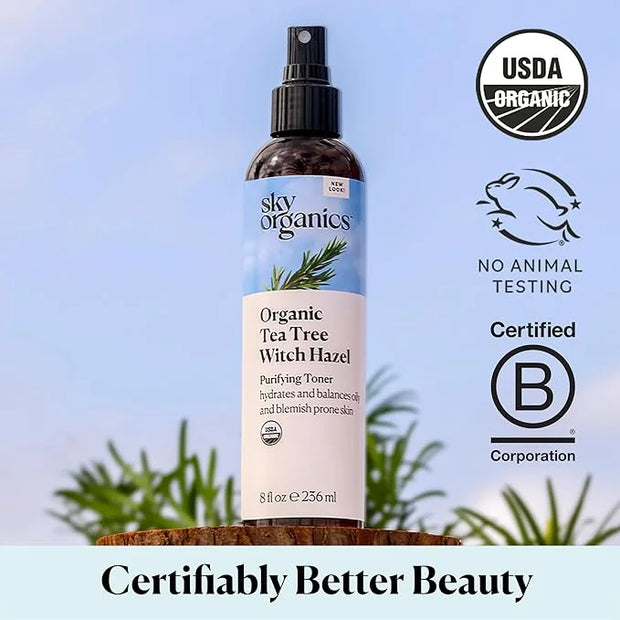 Sky Organics Organic Tea Tree & Witch Hazel for Face, Purifying Facial Toner to Hydrate, Soothe, Cleanse and Balance Blemi...