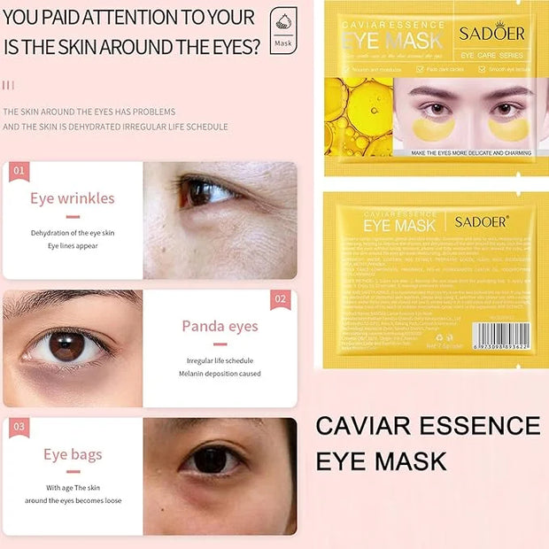 MEICOLY 30 Pads Lip and Eye Mask Sheet,Moisturizing Gold Caviar Under Eye Mask Strawberry Lip Mask,Crystal Anti-Aging Eye ...