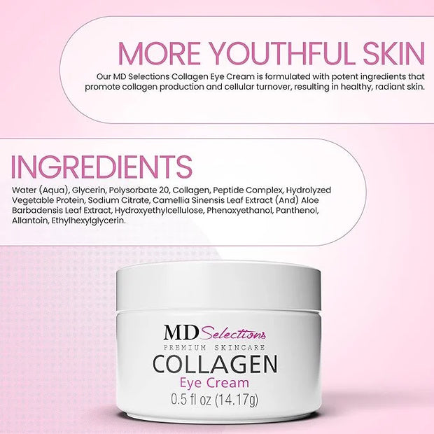 Collagen Eye Cream with Hyaluronic Acid, Under Eye Cream for Puffiness, Under Eye Bags, Hydrating Under Eye Cream, Eye Ski...