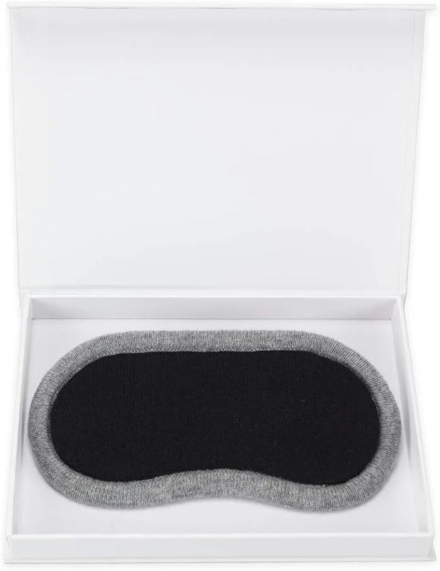 Jet&Bo 100% Pure Cashmere Eye Mask Black & Gray in Gift Box - Product Image