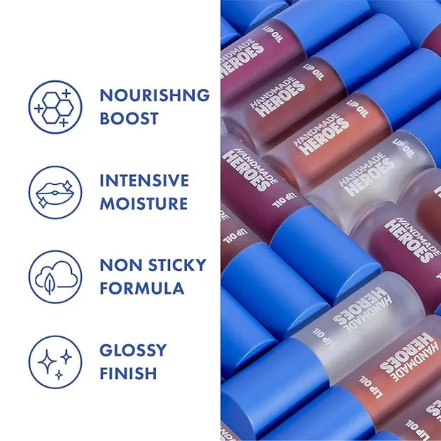 Handmade Heroes 100% Natural Vegan Lip Oil with Squalane Non-Sticky Lip Gloss Moisturizing, Shiny, Nourishing Korean Lip G...
