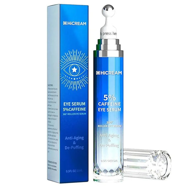 Eye Cream with 5% Caffeine Hyaluronic Acid for Puffy, Fine Lines, Dark Circles and Wrinkles, Under Eye Serum with 360° Rol...