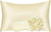 Vegan Silk Sleep Set, Silky Pillowcase with Large Scrunchie and Eye Mask for Hair and Skin, Self Care Essential Satin Nigh...