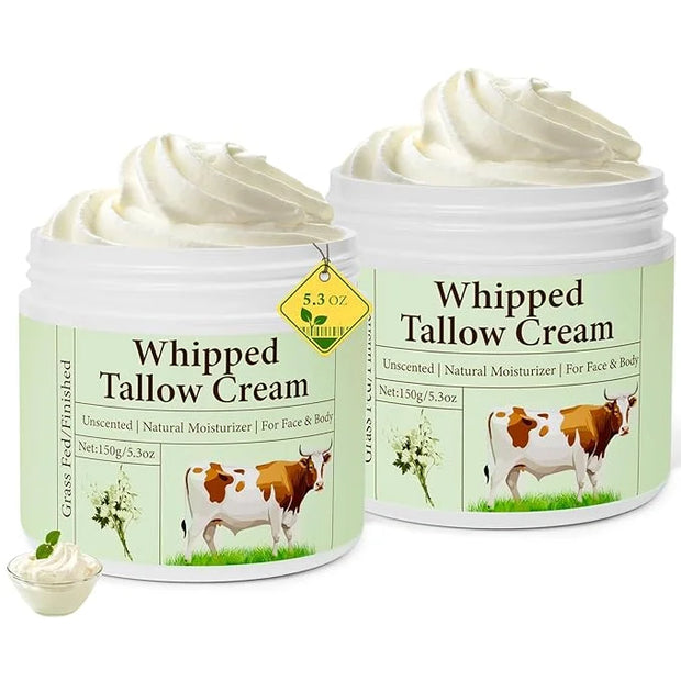 pekinly Whipped Beef Tallow for Skin, Beef Tallow, Beef Tallow for Face, 2 Packs Unscented Grass Fed Whipped Tallow Face M...