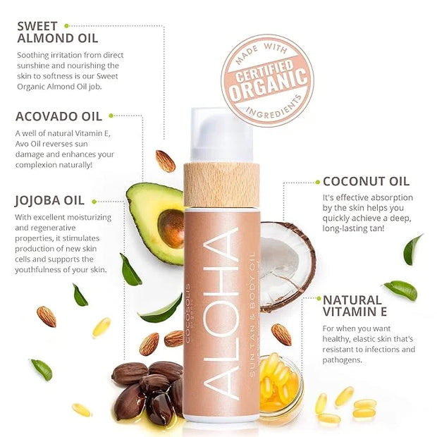 COCOSOLIS ALOHA Sun Tan & Body Oil | Organic Tanning Bed Lotion | Get Healthy Deep Chocolate Tan | Tanning Accelerator wit...