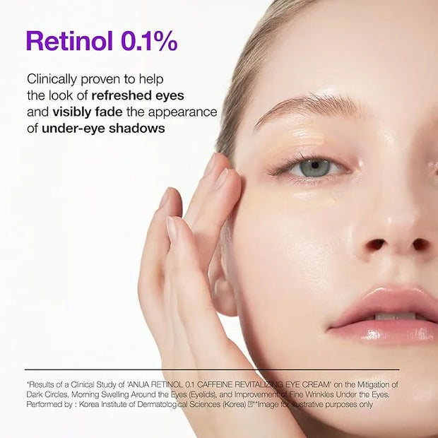 Anua Retinol 0.1 Caffeine Revitalizing Eye Cream, Under Eye Cream For Hydration, Glow Up Eye Contour, Niacinamide, Retinol...