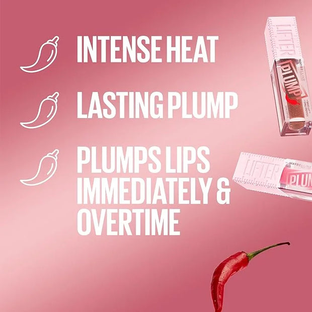 MAYBELLINE Lifter Gloss Lifter Plump, Plumping Lip Gloss with Chili Pepper and 5% Maxi-Lip, Red Flag, Sheer Red, 1 Count -...