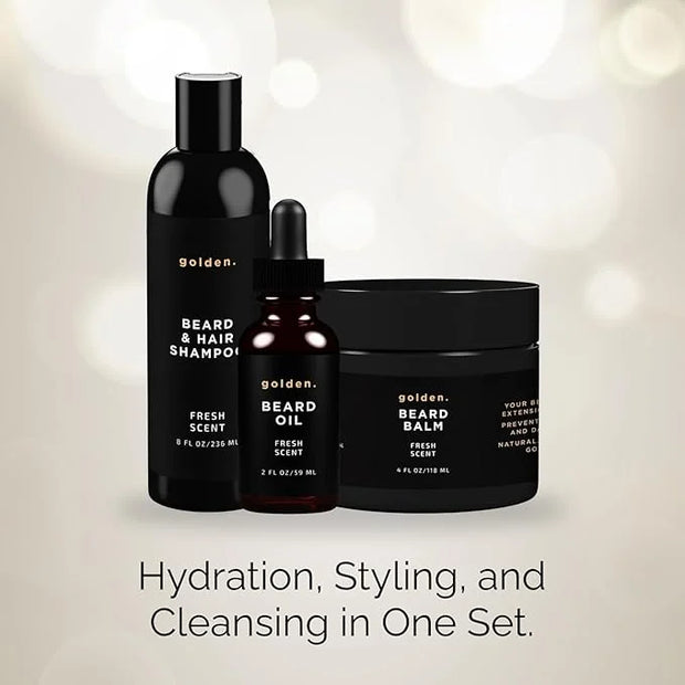 Golden Grooming Co. Everyday Beard Bundle – Complete Beard Care Set | Includes Beard Oil, Balm & Shampoo (XL, Fresh Scent)...