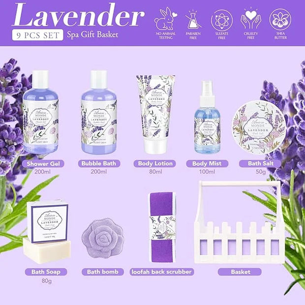 Lavender & Jasmine Scented Spa Gift Set for Women, Includes Body Lotion, Shower Gel, Salts, Bubble Bath, Body Mist, Soap, ...
