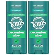 Tom's of Maine Cucumber Aloe Aluminum Free Natural Deodorant For Women & Men | Goes on Clear | Odor & Wetness Protection |...
