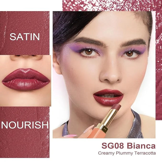 Oulac Color Rich Satin Lipstick Set For Women Red Burgundy Lipsticks High Impact Lipcolor Tinted Lip Balm, Nourishing, Sat...