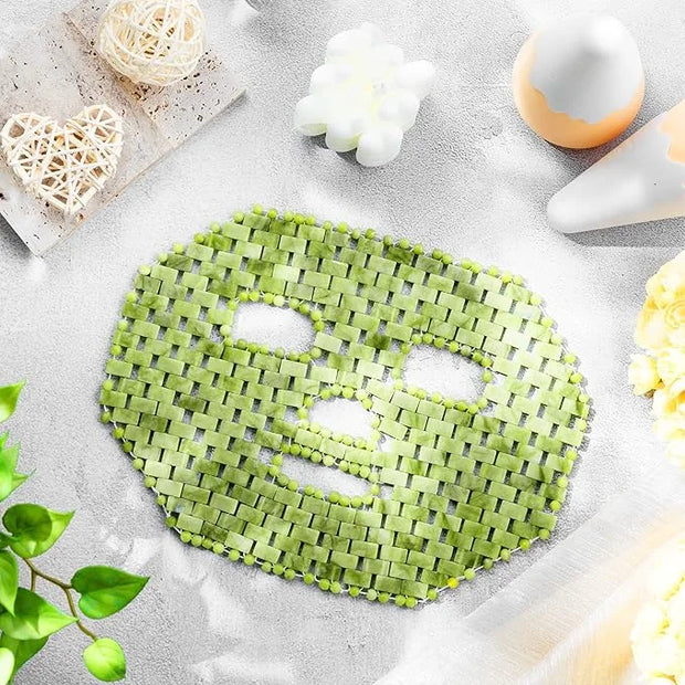 Jade Facial Mask, Jade Sleep Natural Stone Green Facial Cooling Mask, Beauty Skincare Massage Tools for Alleviate Puffines...