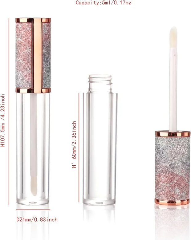 COSIDEA 15pcs Round Empty 5ml 0.17oz lip gloss tubes with wand and fish scale leather cap Lipgloss tube containers for lip...