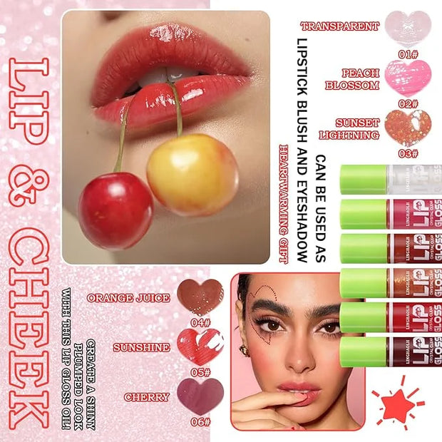 6 Colors Lip Oil Set,Big Brush Head Lip Glow Oil,Moisturizing Shiny Lip Plumping Lip Gloss Oil,Non-sticky Long Lasting Hyd...