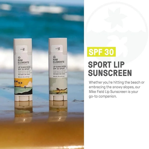 Raw Elements Mike Field Lip Sunscreen - SPF 30, UVA-UVB Protection, Reef-Safe, Non-Nano Zinc, Water Resistant, 0.15 oz (2 ...