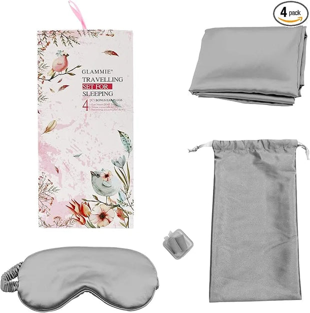 Satin Sleep Mask Set - Authentic Skin-Friendly Fabric Light-Blocking Sleeping Eye Mask with Adjustable Strap, Pillowcase, ...