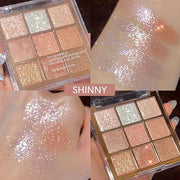 9 Colors Glitter Eyeshadow Palette Naturing-Looking Women Girls Eye Shadow,Pink White Gold Glitter Shimmer Sparkly Eye Sha...