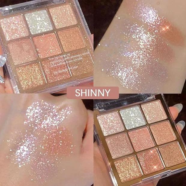 9 Colors Glitter Eyeshadow Palette Naturing-Looking Women Girls Eye Shadow,Pink White Gold Glitter Shimmer Sparkly Eye Sha...