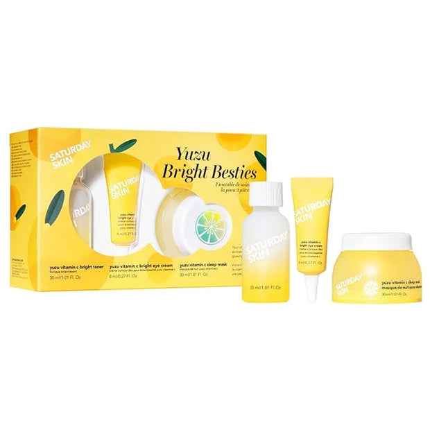 Saturday Skin 3-Piece Skin Care Set Yuzu Vitamin C Sleep Mask Yuzu Vitamin C Bright Toner and Eye Cream Overnight Facial M...