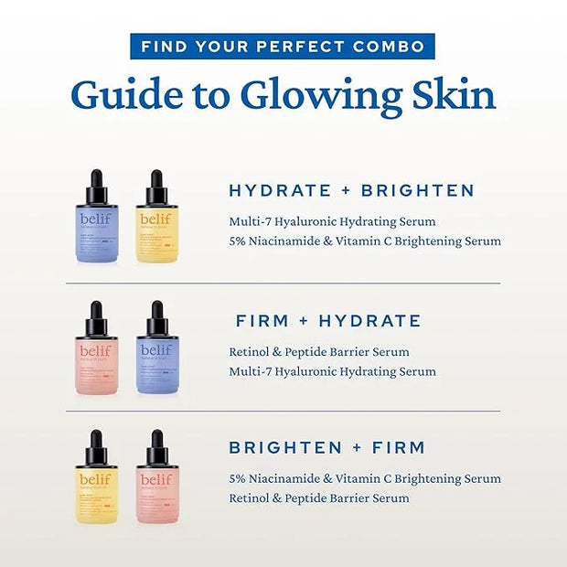 belif Discover Glowing Skin Mini Kit: Peptides Firming Serum, Multi7-Hyaluron Hydrating Serum, Vitamin C Serum, Super Drop...