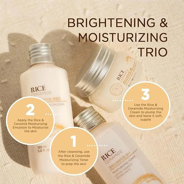 The Face Shop Rice Ceramide Moisturizing Cream - Rice Extract + Rice Bran Oil - Hydrating Targets Dryness, Brightening - D...