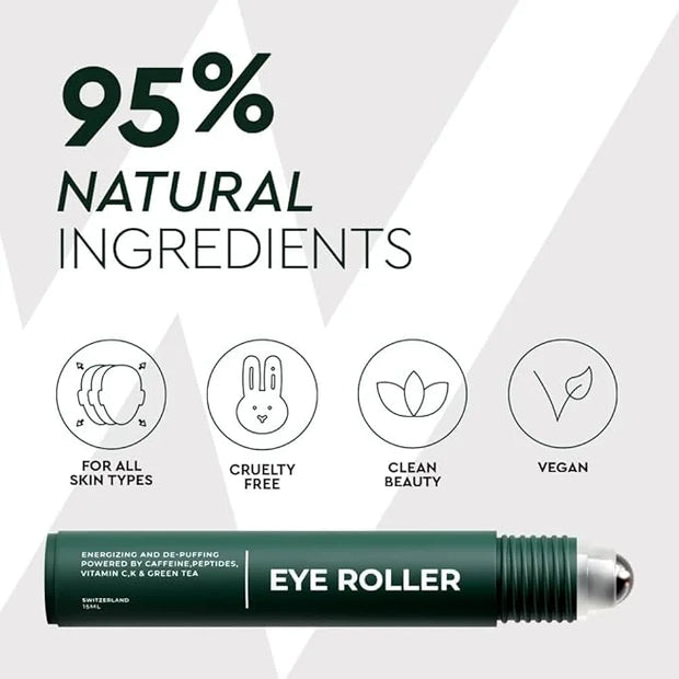 Wolf Project Under Eye Roller - Korean Beauty, with Caffeine, Vitamin C and Peptides - Energizing Serum for Dark Circles a...