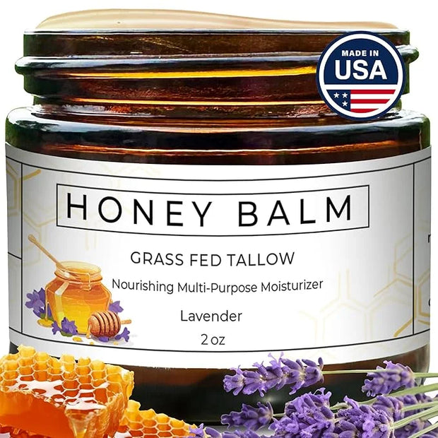 Tallow and Honey Balm, Organic Body Butter, Grass-Fed Beef Tallow for Skin, Soothing All-Natural Moisturizer for Body and ...