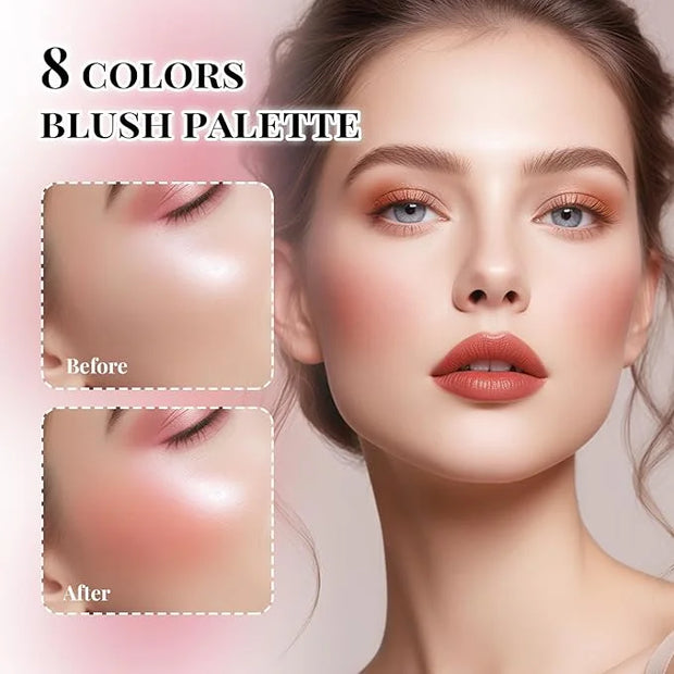 8 Colors Blush Palette, Smooth Blendable Powder Blush, Buildable Facial Cheek Blusher, Matte Blush Palette Makeup For Wome...