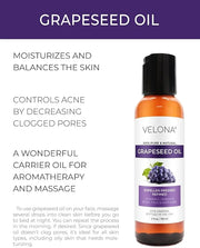 Grapeseed Oil by Velona - 2 fl oz | 100% Pure and Natural Carrier Oil | Refined, Cold Pressed | Cooking, Skin, Face, Body,...