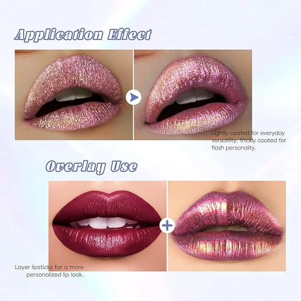 Hot Pink Glitter Lip Gloss Liquid Lipstick, Diamond Shimmer Metallic Sparkly Iridescent Chameleon Lip Gloss Gift for Women...