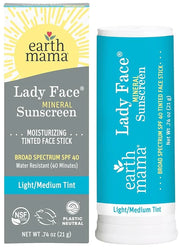 Earth Mama Lady Face® Tinted Mineral Sunscreen Face Stick SPF 40 Light/Medium Tint | Contains Organic Shea & Cocoa Butter ...