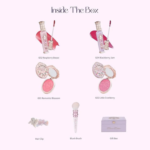 Flower Knows Violet Strawberry Rococo Makeup Box Set, 7 Pack Makeup Box with Mirror, Lip Gloss2, Blush2, Blush Brush1, Hai...